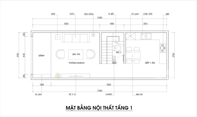 
Mặt bằng nội thất tầng 1 sau khi được cải tạo
