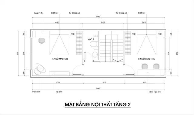 
Mặt bằng nội thất tầng 2 sau khi được cải tạo
