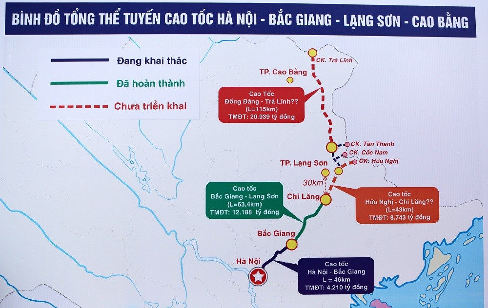 
Tuyến cao tốc Đồng Đăng - Trà Lĩnh có ý nghĩa quan trọng trong việc kết nối giao thông từ Thủ đô Hà Nội tới các tỉnh biên giới phía Bắc của đất nước.
