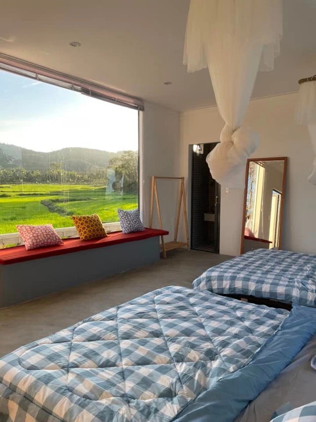 
Phòng ngủ có view nhìn ra cánh đồng xanh
