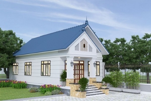 
Sử dụng màu xanh lam cho mái Thái phối với sơn màu be của ngôi nhà, khiến ngoại thất của căn nhà được nổi bật hơn. Thiết kế mái Thái kiểu này khá đơn giản nên không tốn quá nhiều chi phí của gia chủ
