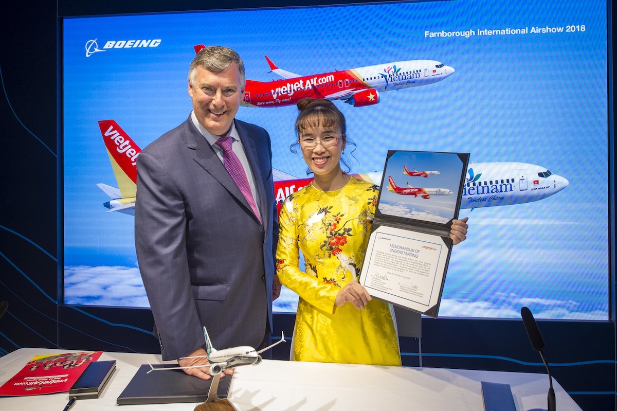 
Vietjet&nbsp;ký thỏa thuận thuê mua 100 chiếc Boeing 737 MAX 200 của Mỹ với trị giá 11,3 tỷ USD
