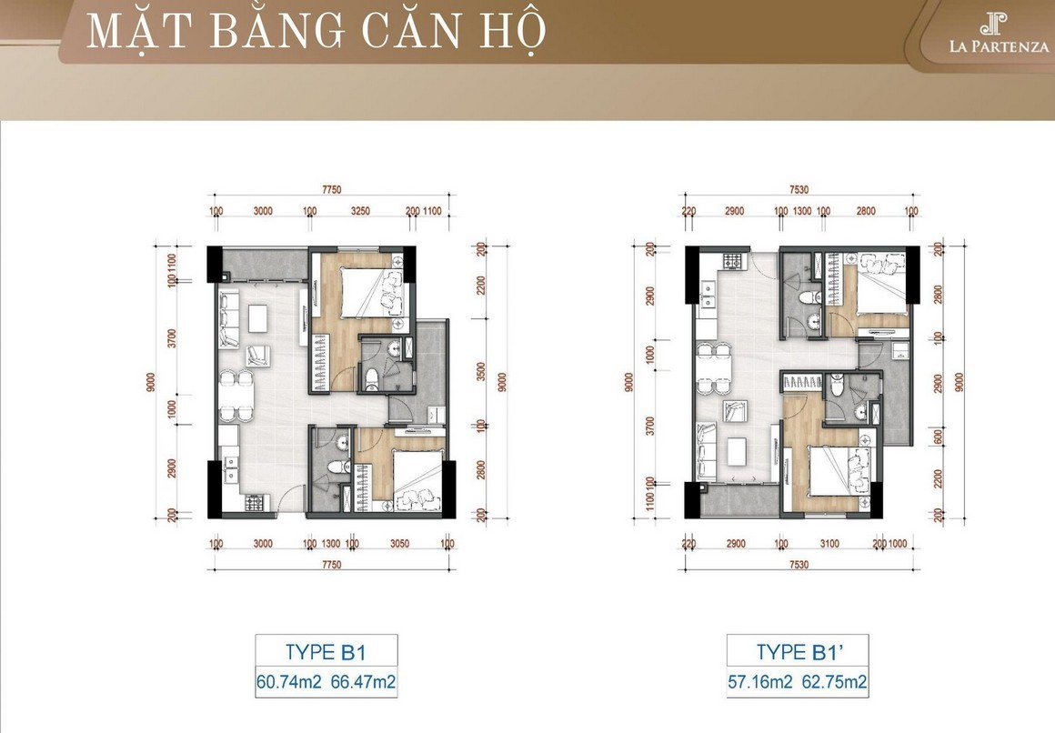 
Mặt bằng căn hộ 2 phòng ngủ + 2 nhà vệ sinh
