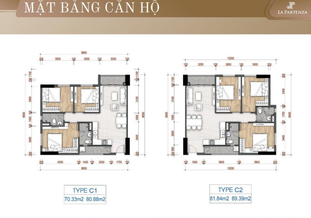 
Mặt bằng căn hộ 3 phòng ngủ + 2 nhà vệ sinh
