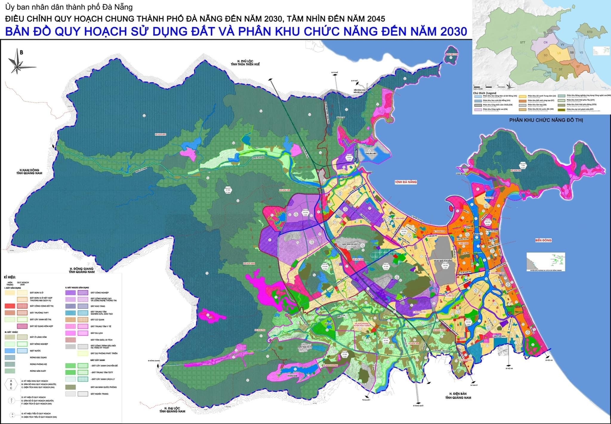 Bản đồ quy hoạch sử dụng đất và phân khu chức năng TP Đà Nẵng đến năm 2030.