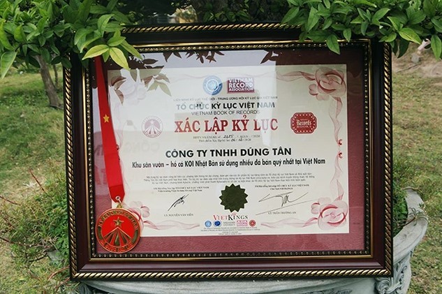 
Ngày 6/12/2020, ông Dũng đã được Hội Kỷ lục gia Việt Nam đã trao chứng nhận Kỷ lục Việt Nam - Hồ cá Koi Nhật Bản sử dụng nhiều đá bán quý lớn nhất Việt Nam
