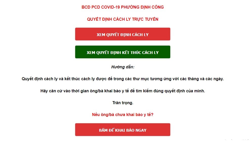 
Phường Định Công đã áp dụng công nghệ giải quyết thủ tục xác nhận F0 cho người dân bằng hình thức trực tuyến.&nbsp;
