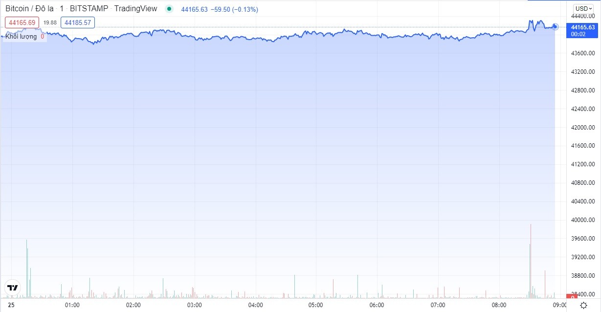 
Bitcoin&nbsp;tăng vọt lên 44.000 USD. Đồ thị TradingView
