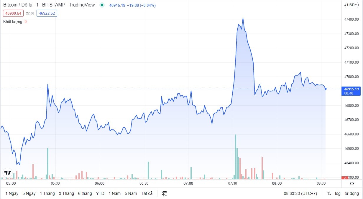 
Bitcoin bùng nổ, chạm mốc 47.000 USD. Đồ thị TradingView
