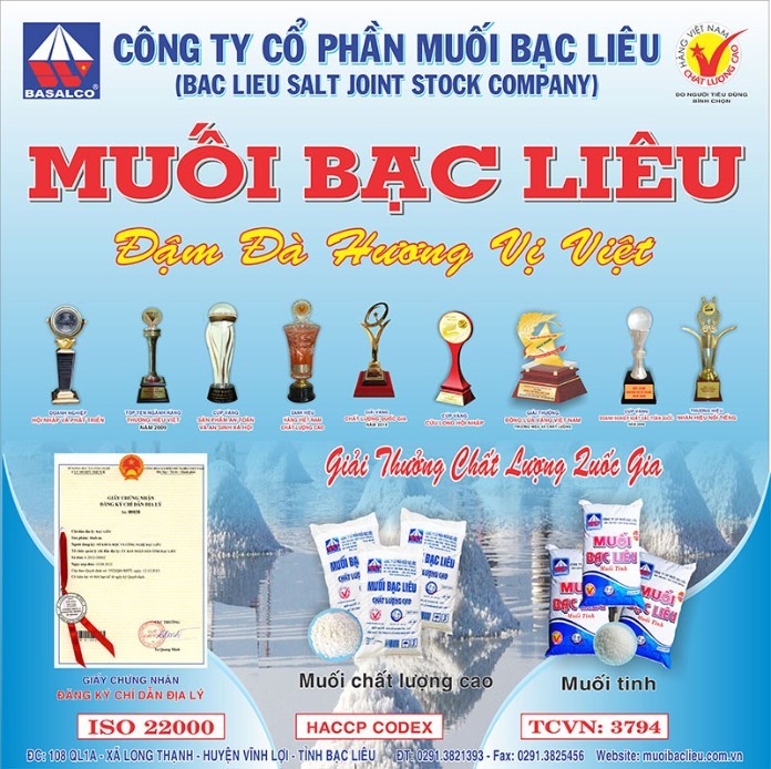 
Công ty Muối Bạc Liêu đạt được nhiều thành tựu và chứng nhận sản phẩm đạt chất lượng cao trong những năm hoạt động
