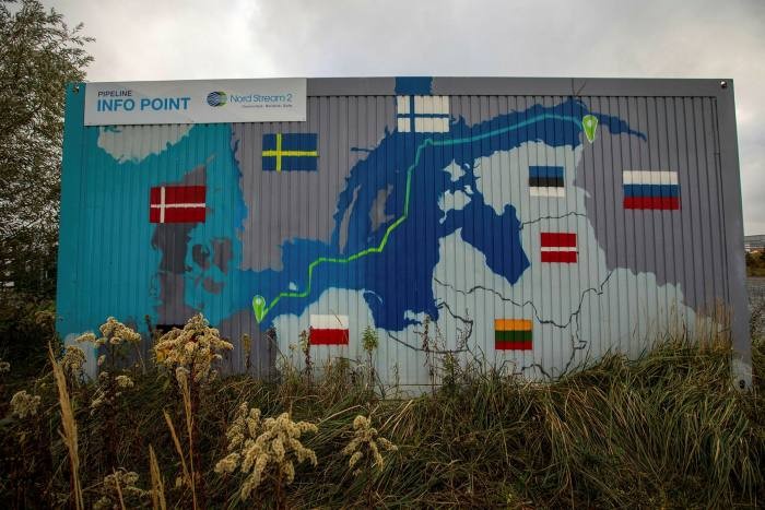 
Bản đồ tuyến đường Nord Stream 2 tại một trạm tiếp nhận ở Đức (Nguồn: Bloomberg)
