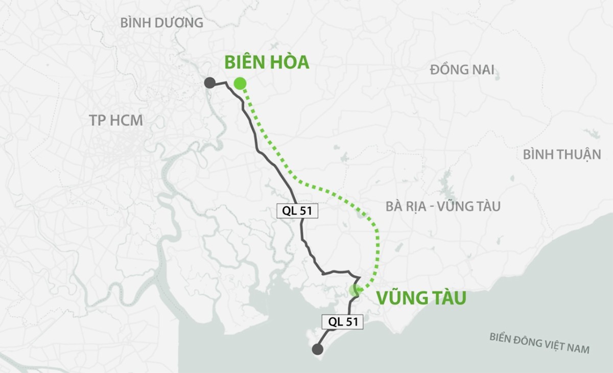 
Sơ đồ tuyến đường cao tốc Biên Hòa - Vũng Tàu.&nbsp;
