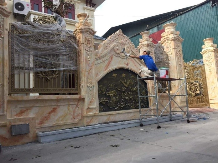 
Thi công sơn giả cẩm thạch cho cổng biệt thự
