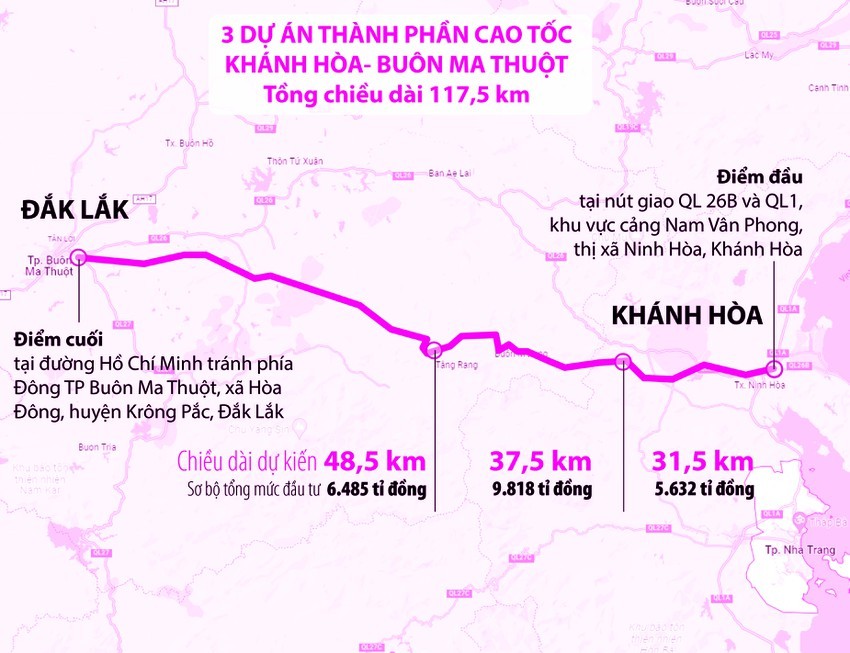 
Sơ đồ dự án cao tốc Khánh Hòa - Buôn Ma Thuột.
