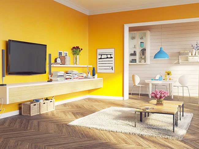 
Phòng khách màu vàng sẽ giúp gia chủ thoải mái, thư thái khi bước vào
