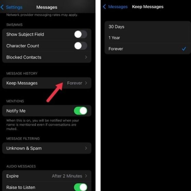 
Giảm lịch sử tin nhắn

