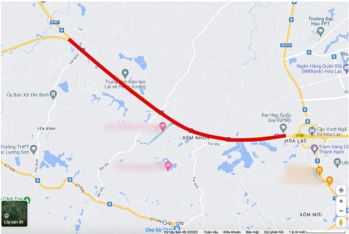 
Hình ảnh dự kiến về Dự án cao tốc nối từ đại lộ Thăng Long đến đường Hòa Lạc - Hòa Bình (Ảnh: Google Maps).
