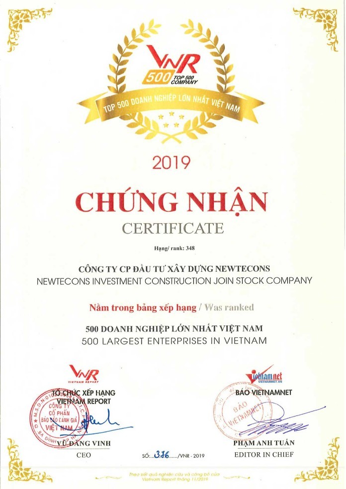 
Công ty CP đầu tư xây dựng Newtecons thuộc top 500 doanh nghiệp lớn nhất Việt Nam
