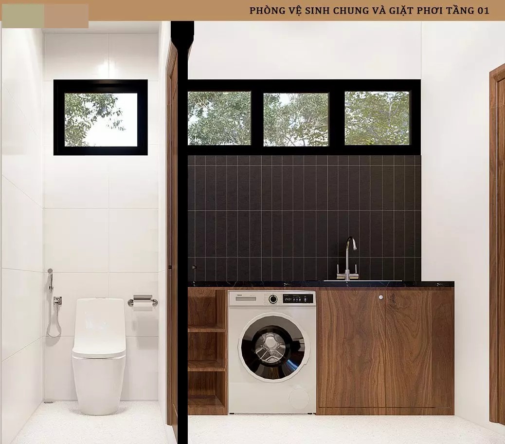 
Phòng vệ sinh kết hợp với phòng giặt, sấy hiện đại, giúp tiết kiệm nhiều hơn
