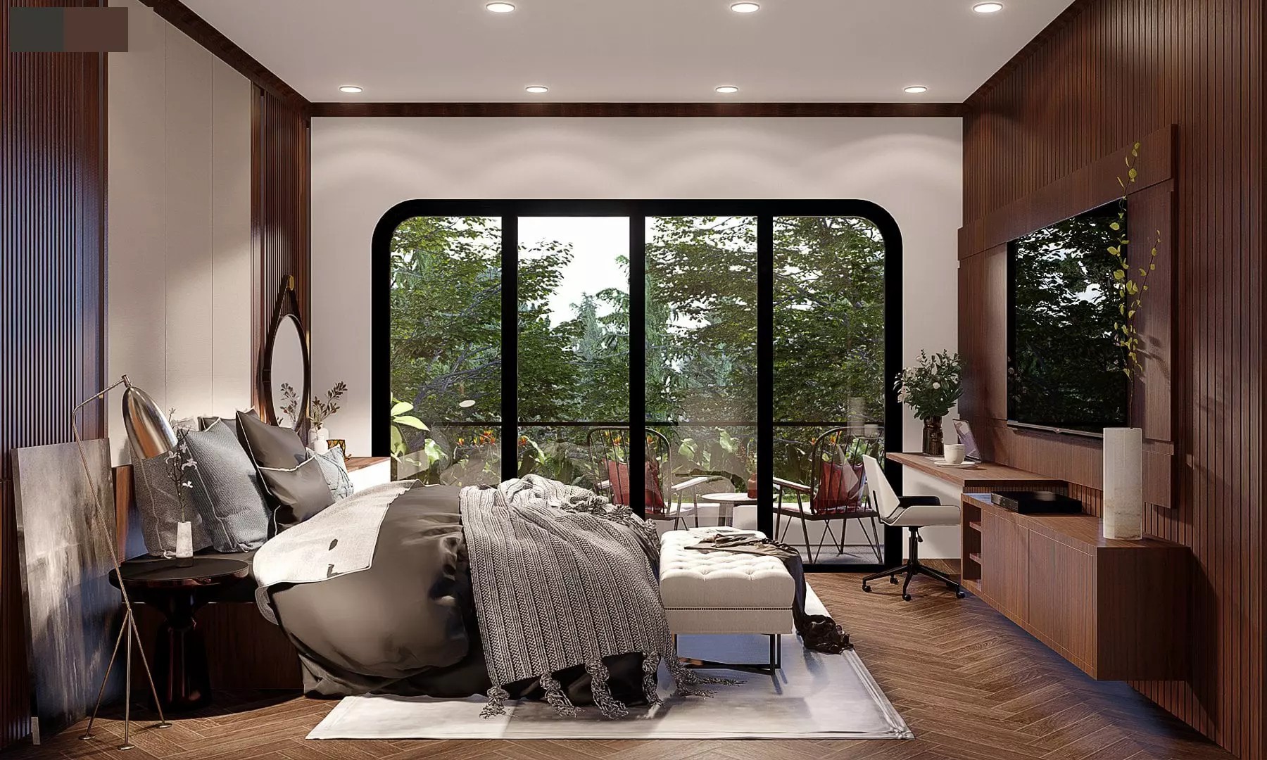 
Phòng ngủ thoáng sáng tự nhiên, giúp mang sinh khí và năng lượng tích cực cho không gian nghỉ ngơi của gia chủ
