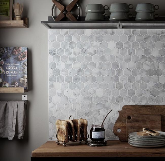 
Mẫu gạch Mosaic lục giác vân đá
