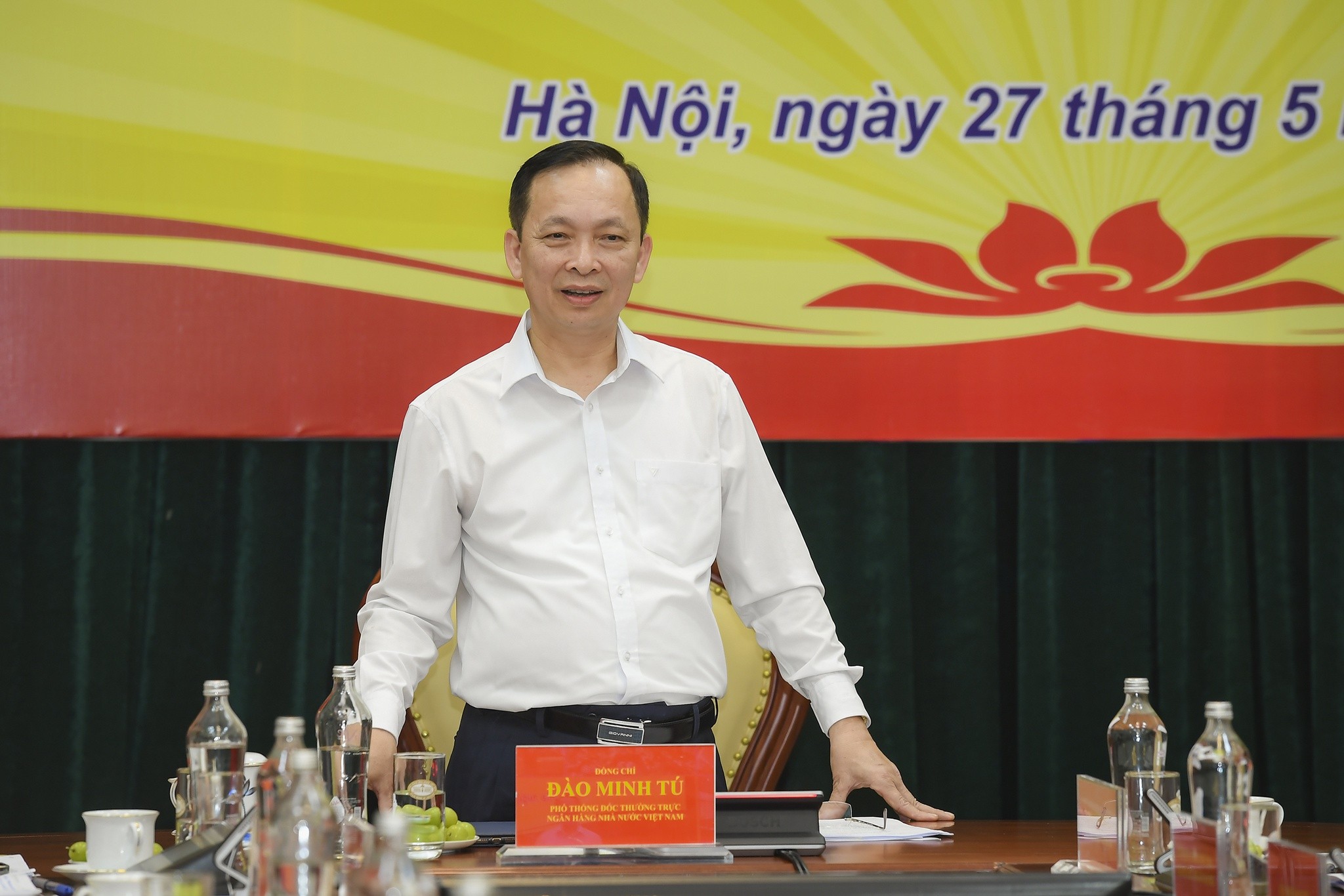 
Phó thống đốc Đào Minh Tú khẳng định NHNN không có chủ trương siết chặt tín dụng với lĩnh vực bất động sản. Ảnh: NHNN.
