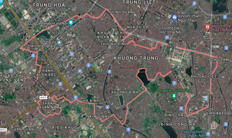 
Quận Thanh Xuân trên bản đồ google vệ tinh
