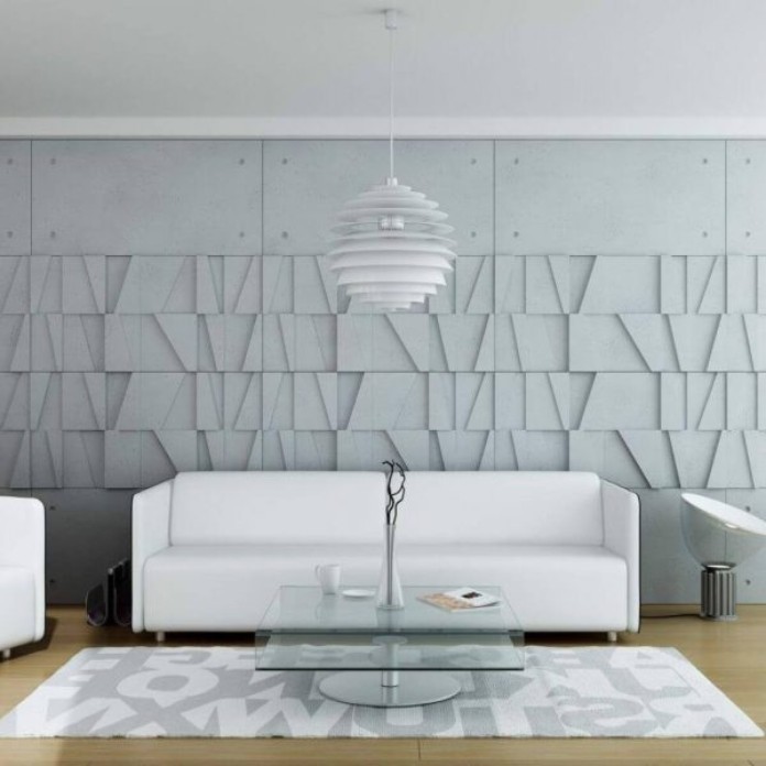 
Tone trắng chủ đạo của gạch 3D bê tông dễ dàng kết hợp với những món đồ nội thất hiện đại, mang lại vẻ đẹp phóng khoáng
