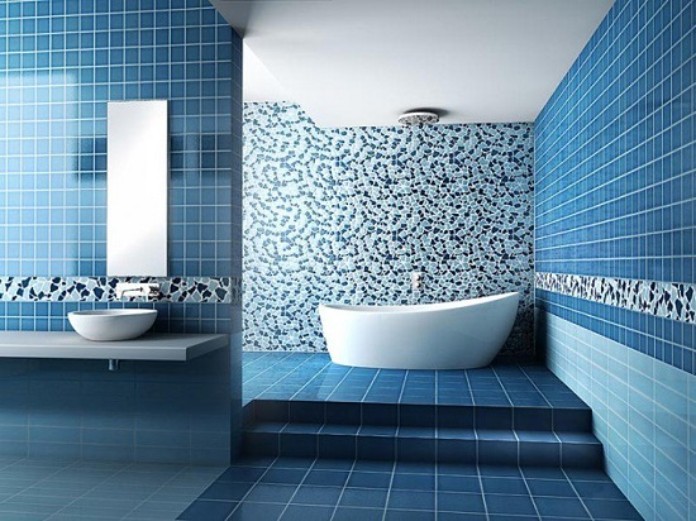 
Gạch ốp tường màu xanh dương kết hợp với gạch Mosaic tạo nên một không gian mới lạ , độc đáo
