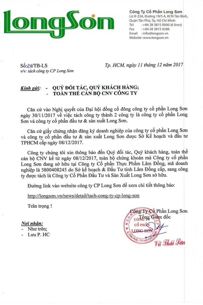 Chi nhánh của công ty cổ phần Long Sơn rải rác trên khắp mọi miền đất nước 