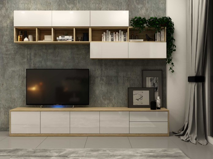 
Có thể sử dụng những khung ảnh gia đình hoặc vật trang trí xinh xắn cho kệ tivi
