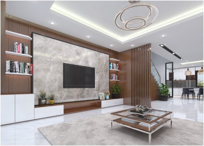 
Tấm ốp tường nhựa giả đá ở phòng khách
