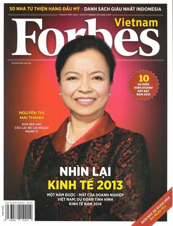 
Vào năm 2014, bà Mai Thanh đã có tên trong danh sách 48 nữ doanh nhân quyền lực nhất Châu Á do Forbes bình chọn
