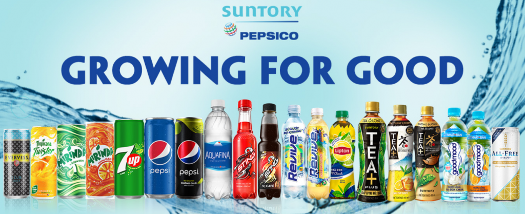 
Suntory PepsiCo được biết đến là một công ty nước giải khát hàng đầu tại Việt Nam với hàng loạt các sản phẩm được người tiêu dùng ưa chuộng
