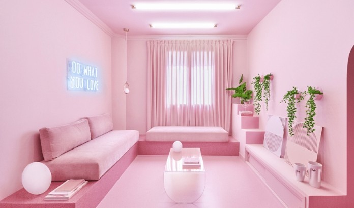 
Sử dụng tấm ốp tường tường màu hồng tăng thêm tính thẩm mỹ cho không gian&nbsp;

