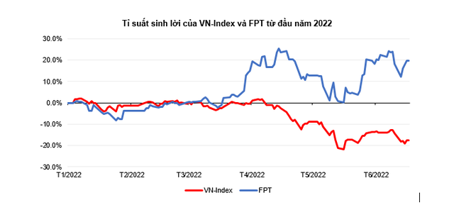 
Tỷ suất sinh lời của VN-Index và FPT từ đầu năm 2022
