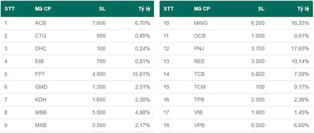 
Top 10 khoản đầu tư của quỹ VEIL có đến 4 cổ phiếu ngân hàng
