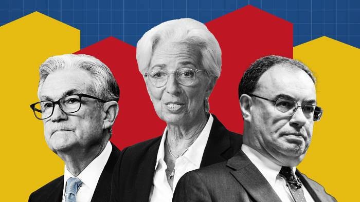 
Từ trái qua phải: Chủ tịch Fed Jerome Powell, Chủ tịch ECB Christine Lagarde và Thống đốc BoE Andrew Bailey. Ảnh: Financial Times
