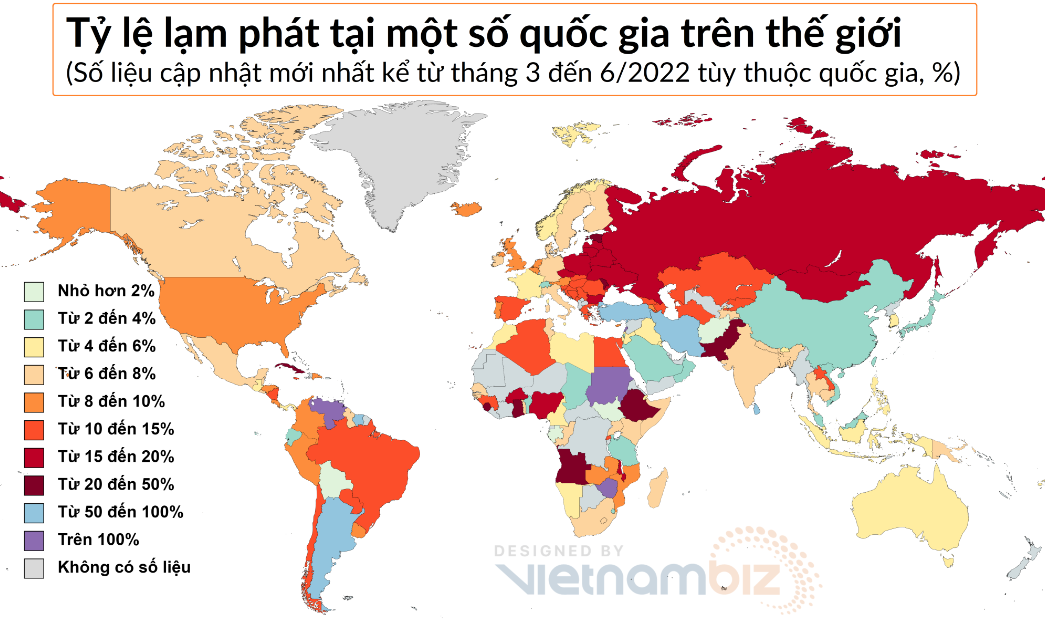 
Việt Nam cùng một số quốc gia châu Á và các nhà xuất khẩu dầu mỏ là số ít những nước có mức lạm phát dưới 4%. Nguồn: Trading Economics. Ảnh: Vietnambiz
