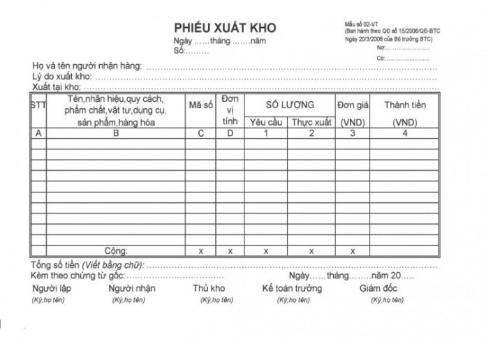 
Những loại chứng từ liên quan đến vật tư và hàng hóa
