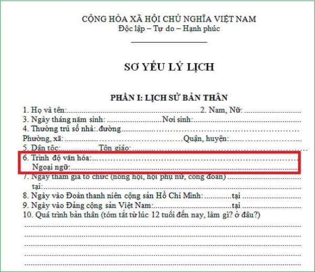 
Cách ghi vào mục trình độ văn hóa trong sơ yếu lý lịch
