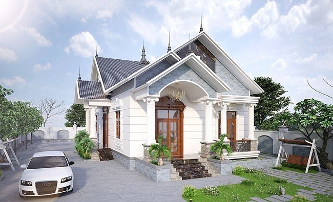 
Màu sơn trắng kết hợp với mái Thái màu xám cùng những chi tiết khác khiến ngôi nhà thêm sang trọnG
