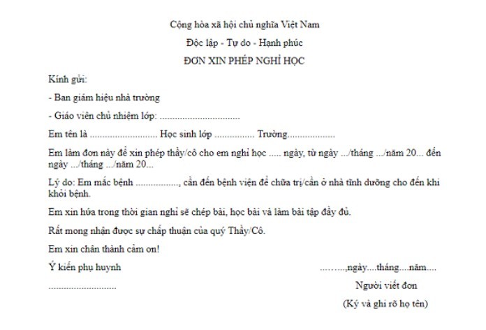 Mẫu đơn xin về sớm 1 buổi đơn giản, đầy đủ