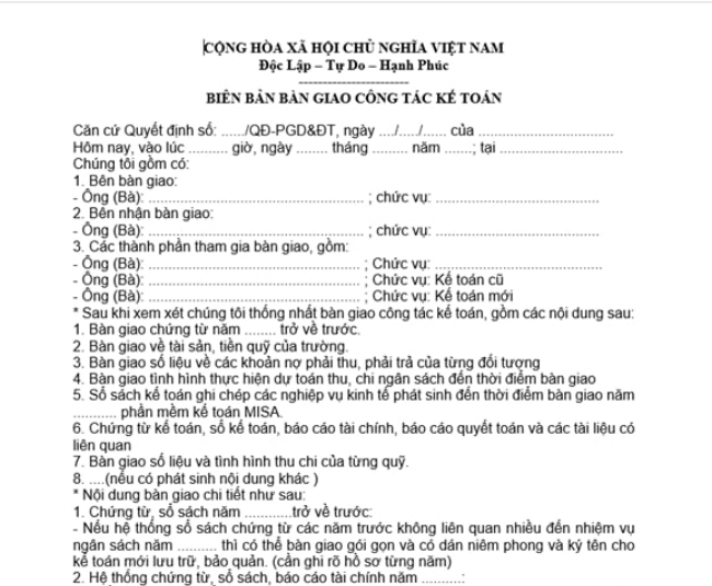 
Biên bản bàn giao công việc của nhân viên kế toán
