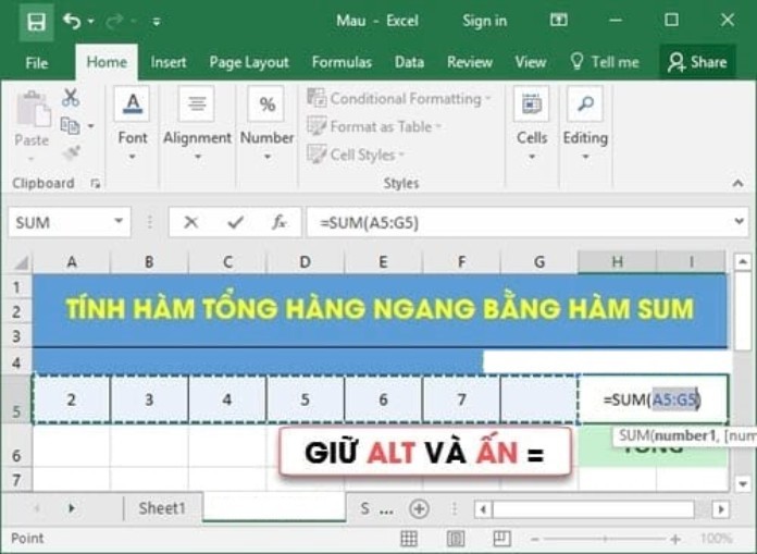 
Thực hiện thao tác chọn AutoSum
