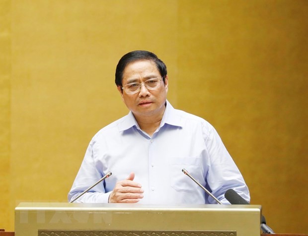 
Thủ tướng Chính phủ Phạm Minh Chính giới thiệu chuyên đề tại hội nghị. (Ảnh: Phương Hoa/TTXVN)
