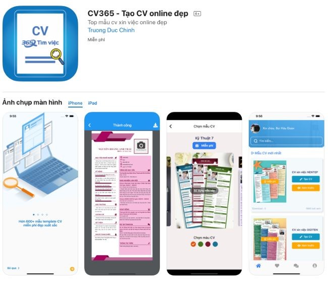 
Ứng dụng tạo CV xin việc trên điện thoại
