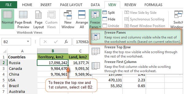 
Cách cố định hàng trong Excel 2003, 2007, 2010
