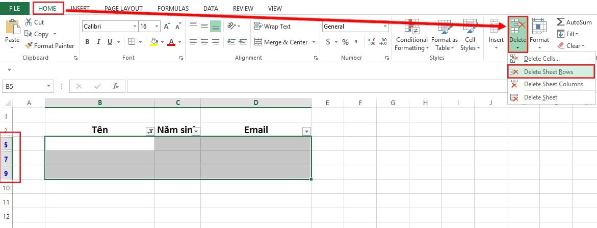 
Cách xóa hàng trong excel
