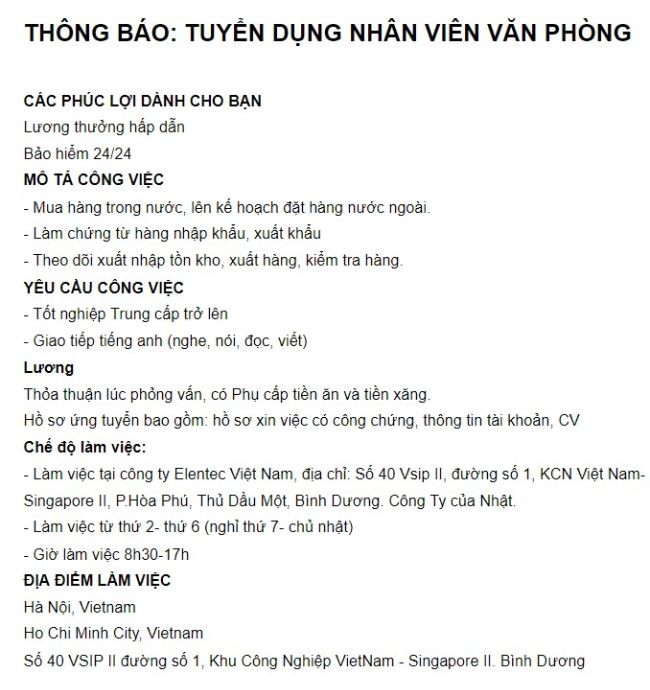 
Mẫu thông báo tuyển dụng vị trí nhân viên văn phòng
